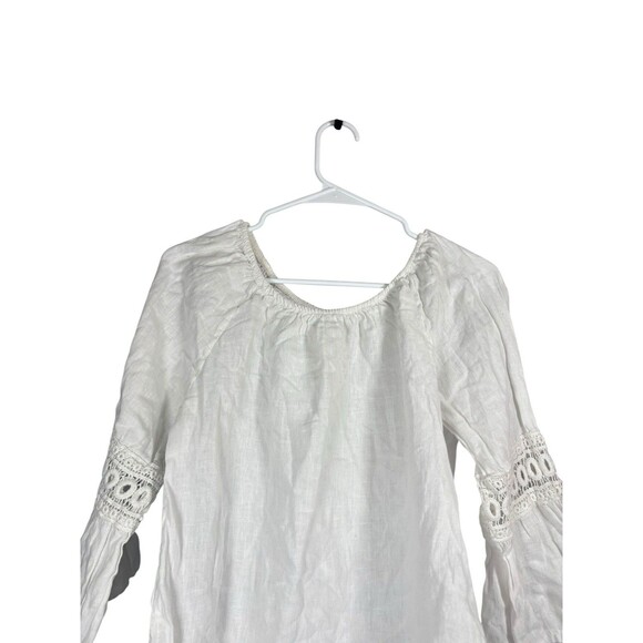 Lungo L'arno Blouse Women Large White Bell Sleeve Boho Linen Minimalist Cottage - Picture 2 of 10
